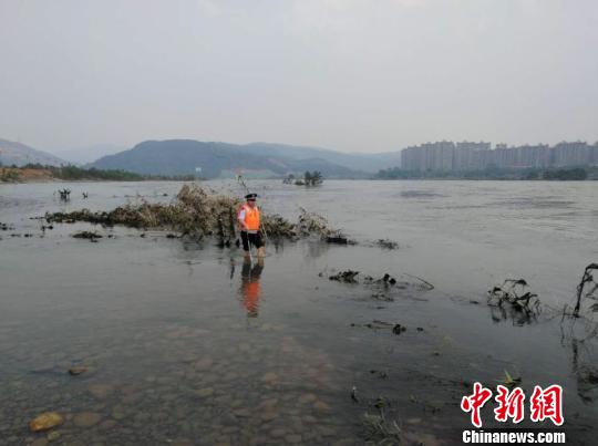 圖為森警在水中搜捕放生蛇。西雙版納州自然資源公安局提供