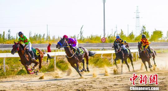 賽場(chǎng)上，駿馬風(fēng)馳電掣般沖向終點(diǎn)?！∫χt 攝