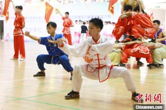 2019年國(guó)際五祖拳暨南少林傳統(tǒng)武術(shù)大賽開(kāi)幕式演出?！×挚?攝